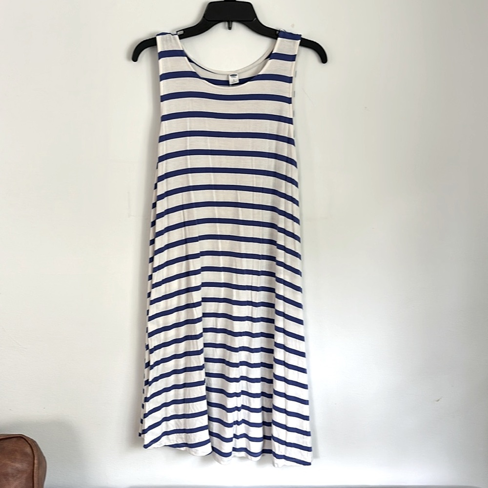 White and Royal Blue Striped Dress | Old Navy | Size L